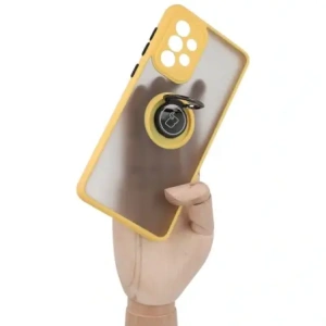 Etui z uchwytem na palec Bizon Case Hybrid Ring do Galaxy A33 5G, przydymione z żółtą ramką