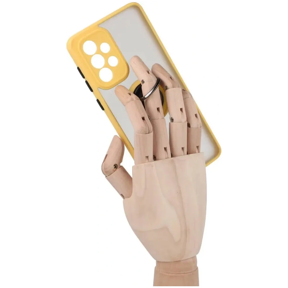 Etui z uchwytem na palec Bizon Case Hybrid Ring do Samsung Galaxy A33 5G przydymione z żółtą ramką