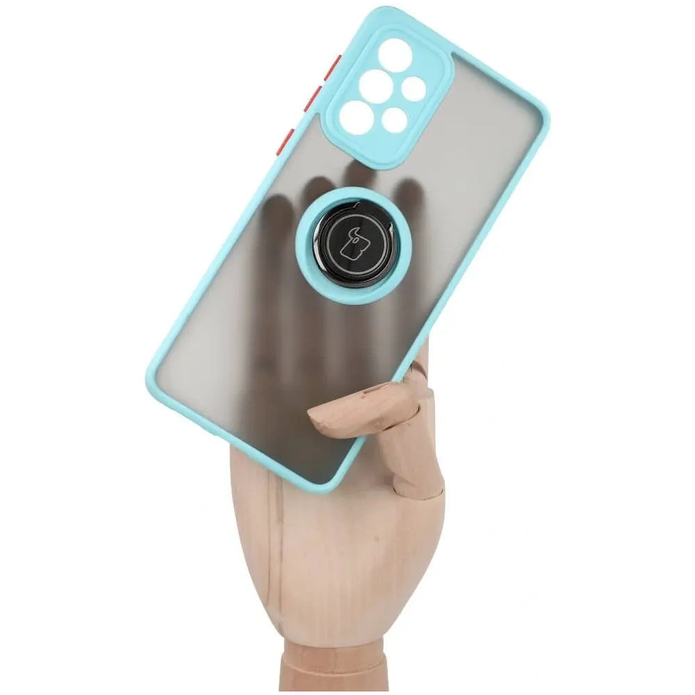 Etui z uchwytem na palec Bizon Case Hybrid Ring do Samsung Galaxy A33 5G przydymione z jasnoniebieską ramką