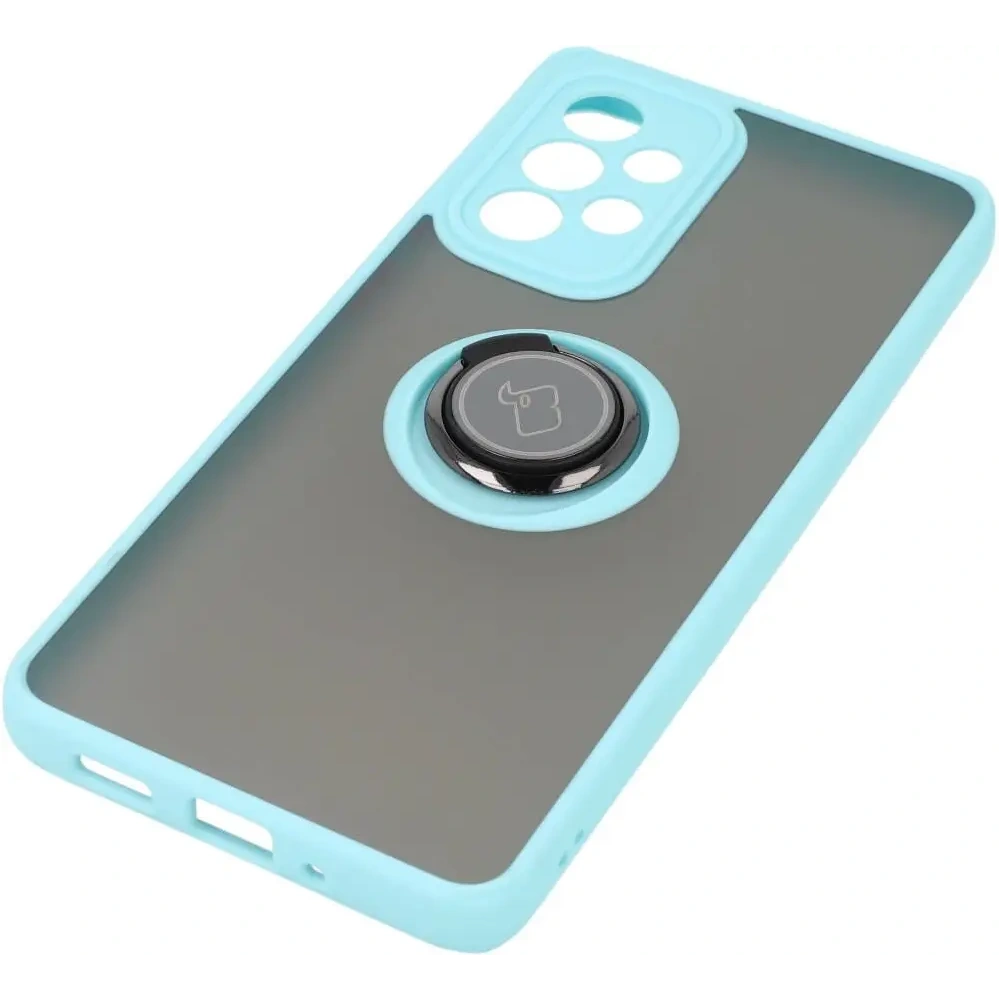 Etui z uchwytem na palec Bizon Case Hybrid Ring do Samsung Galaxy A33 5G przydymione z jasnoniebieską ramką