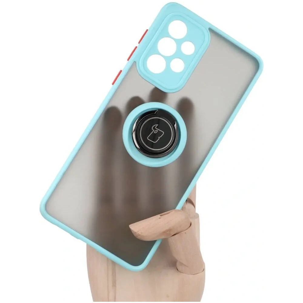 Etui z uchwytem na palec Bizon Case Hybrid Ring do Samsung Galaxy A33 5G przydymione z jasnoniebieską ramką
