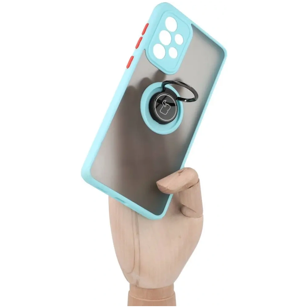 Etui z uchwytem na palec Bizon Case Hybrid Ring do Samsung Galaxy A33 5G przydymione z jasnoniebieską ramką