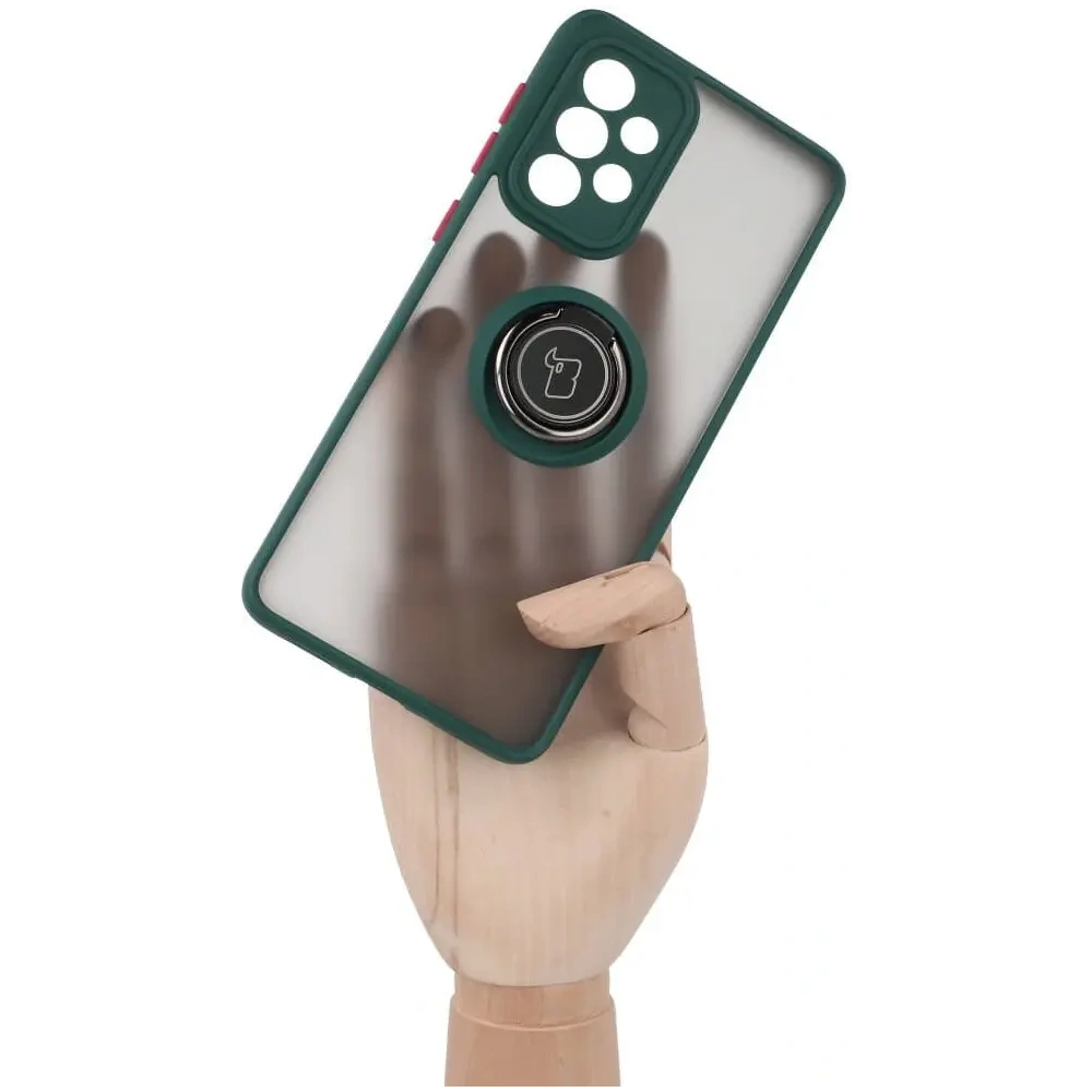 Etui z uchwytem na palec Bizon Case Hybrid Ring do Samsung Galaxy A33 5G przydymione z ciemnozieloną ramką