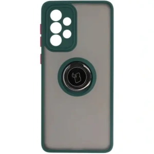 Etui z uchwytem na palec Bizon Case Hybrid Ring do Galaxy A33 5G, przydymione z ciemnozieloną ramką