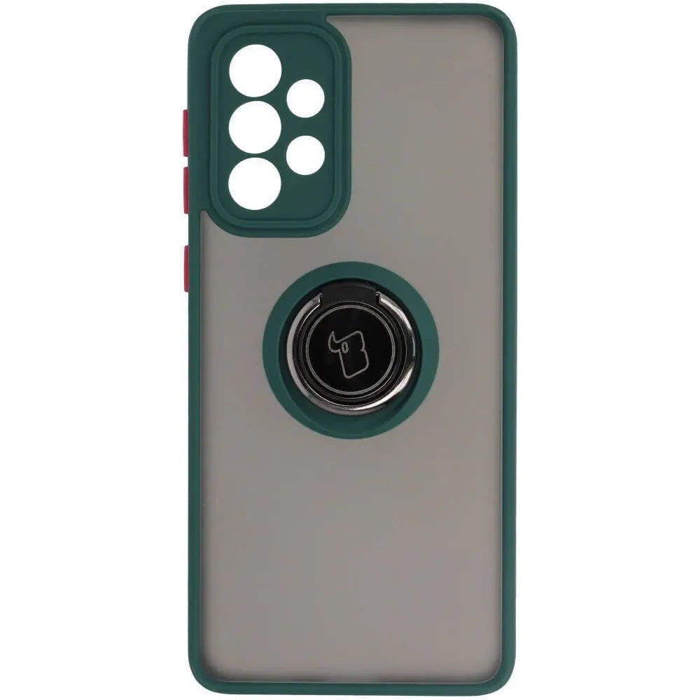 Etui z uchwytem na palec Bizon Case Hybrid Ring do Samsung Galaxy A33 5G przydymione z ciemnozieloną ramką