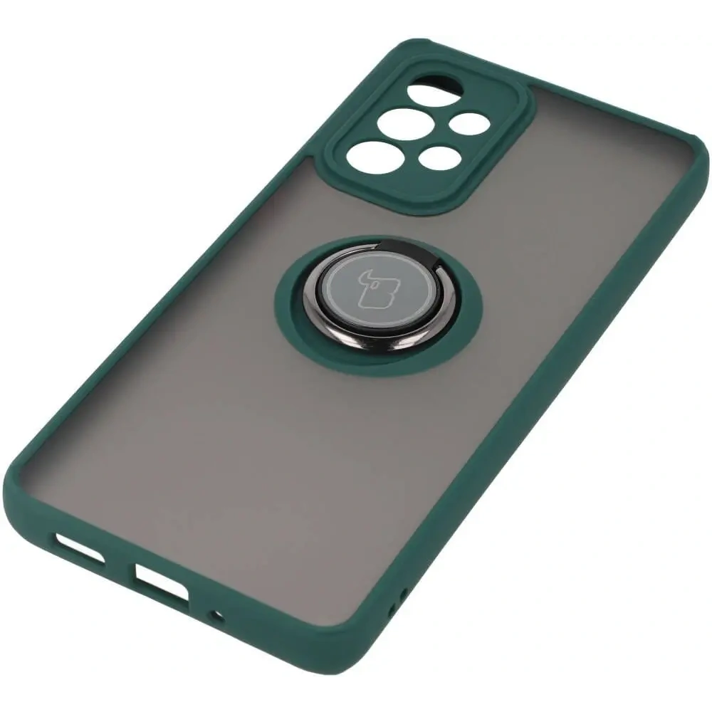 Etui z uchwytem na palec Bizon Case Hybrid Ring do Samsung Galaxy A33 5G przydymione z ciemnozieloną ramką
