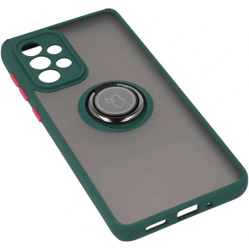 Etui z uchwytem na palec Bizon Case Hybrid Ring do Samsung Galaxy A33 5G przydymione z ciemnozieloną ramką