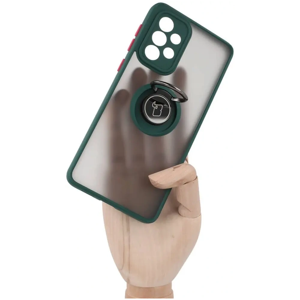 Etui z uchwytem na palec Bizon Case Hybrid Ring do Samsung Galaxy A33 5G przydymione z ciemnozieloną ramką