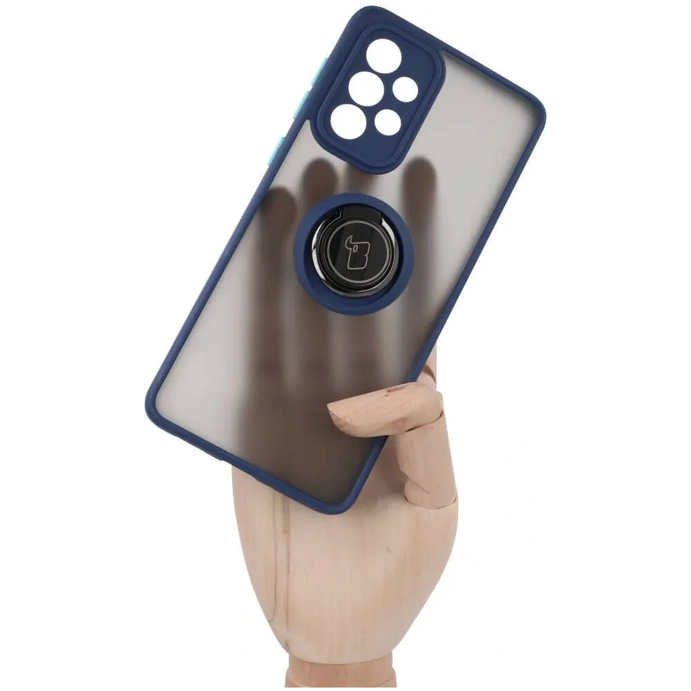 Etui z uchwytem na palec Bizon Case Hybrid Ring do Samsung Galaxy A33 5G przydymione z granatową ramką