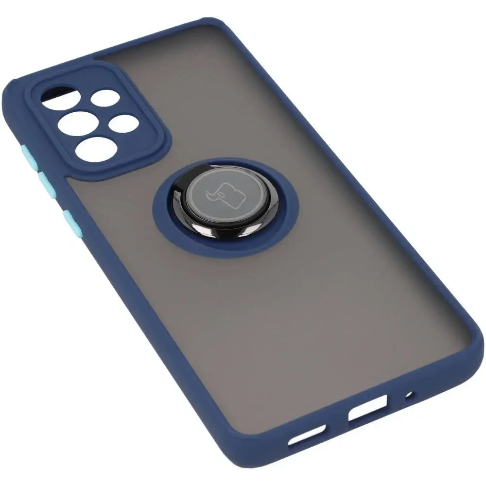 Etui z uchwytem na palec Bizon Case Hybrid Ring do Samsung Galaxy A33 5G przydymione z granatową ramką