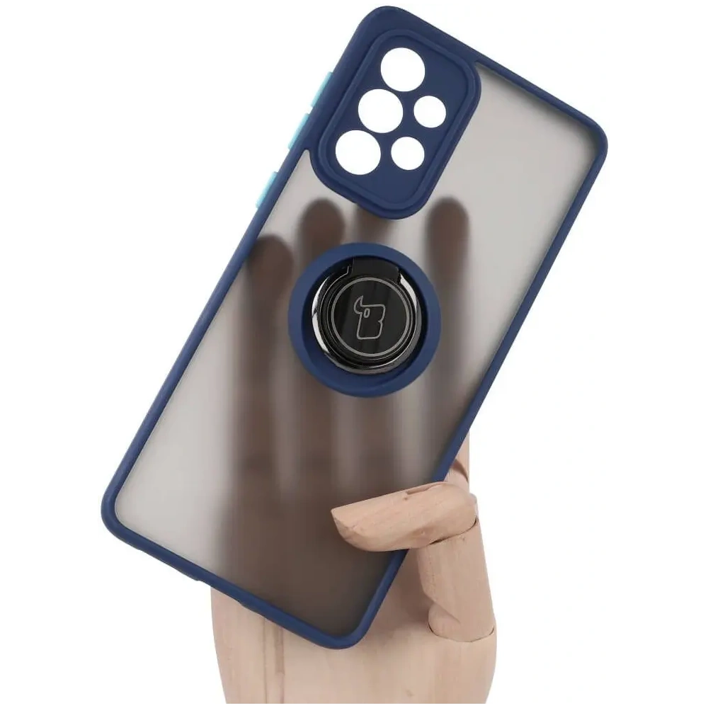 Etui z uchwytem na palec Bizon Case Hybrid Ring do Samsung Galaxy A33 5G przydymione z granatową ramką