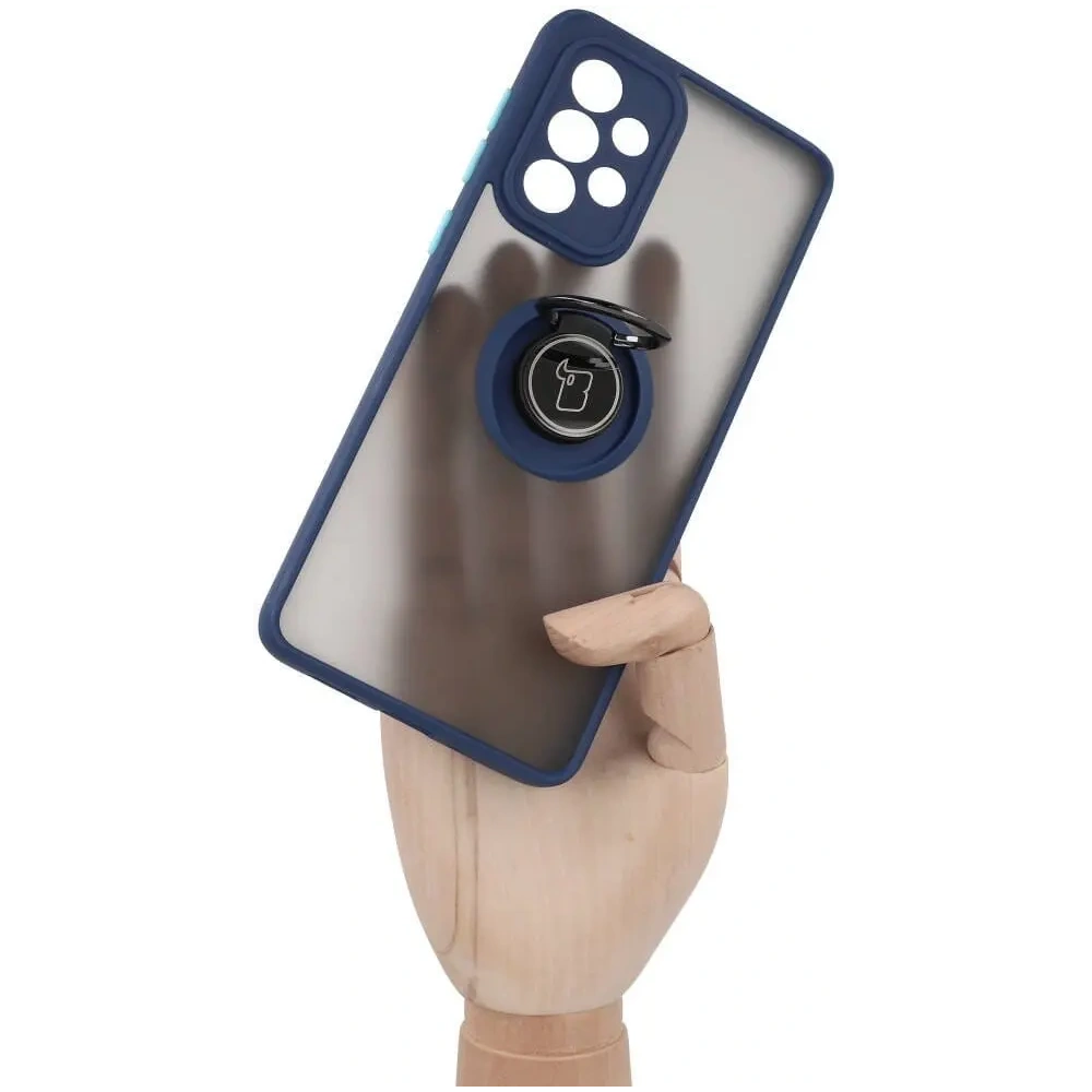 Etui z uchwytem na palec Bizon Case Hybrid Ring do Samsung Galaxy A33 5G przydymione z granatową ramką