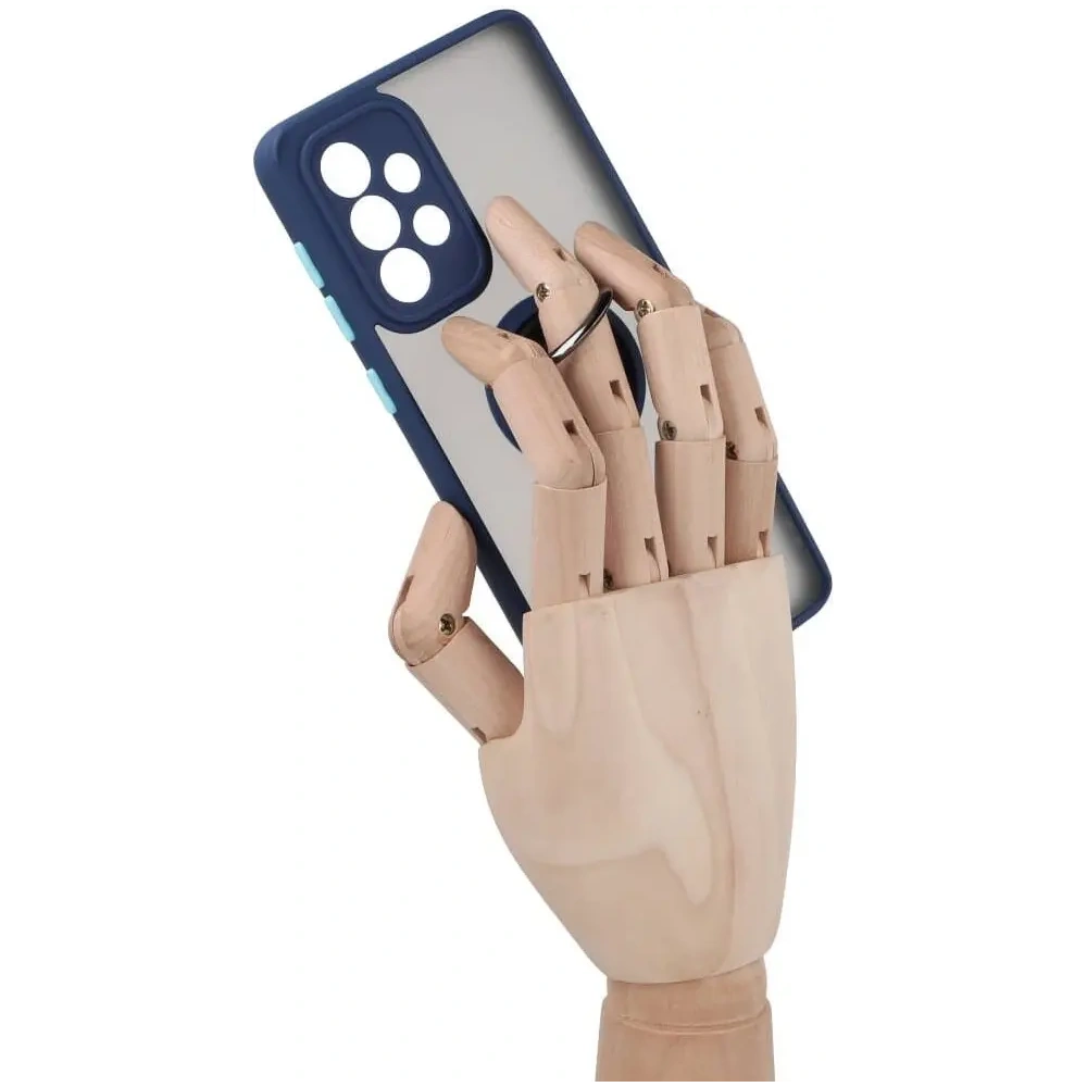 Etui z uchwytem na palec Bizon Case Hybrid Ring do Samsung Galaxy A33 5G przydymione z granatową ramką