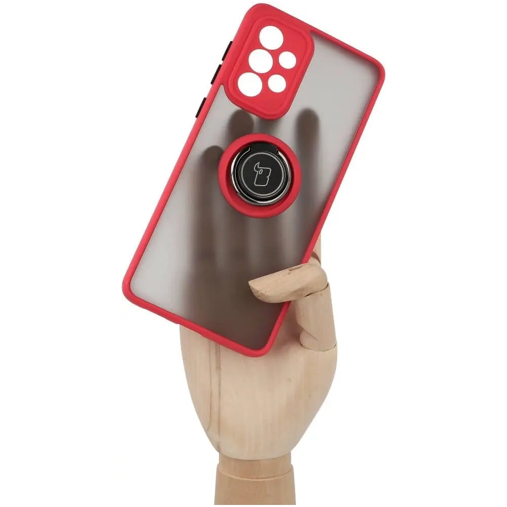 Etui z uchwytem na palec Bizon Case Hybrid Ring do Samsung Galaxy A33 5G przydymione z czerwoną ramką