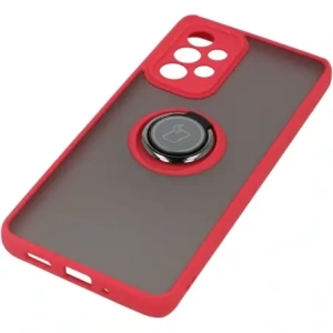 Etui z uchwytem na palec Bizon Case Hybrid Ring do Galaxy A33 5G, przydymione z czerwoną ramką