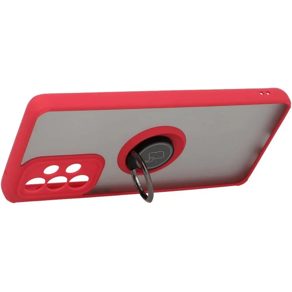 Etui z uchwytem na palec Bizon Case Hybrid Ring do Samsung Galaxy A33 5G przydymione z czerwoną ramką