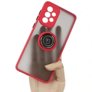 Etui z uchwytem na palec Bizon Case Hybrid Ring do Galaxy A33 5G, przydymione z czerwoną ramką