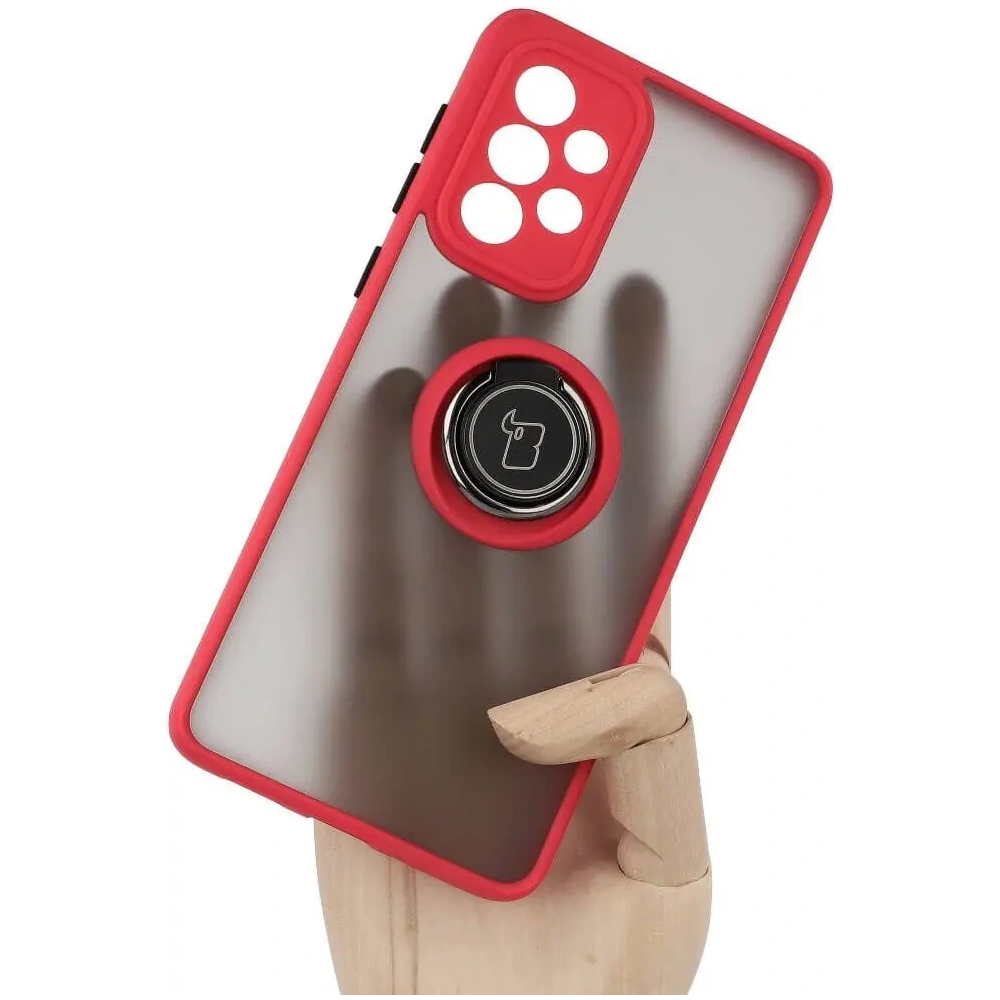 Etui z uchwytem na palec Bizon Case Hybrid Ring do Samsung Galaxy A33 5G przydymione z czerwoną ramką