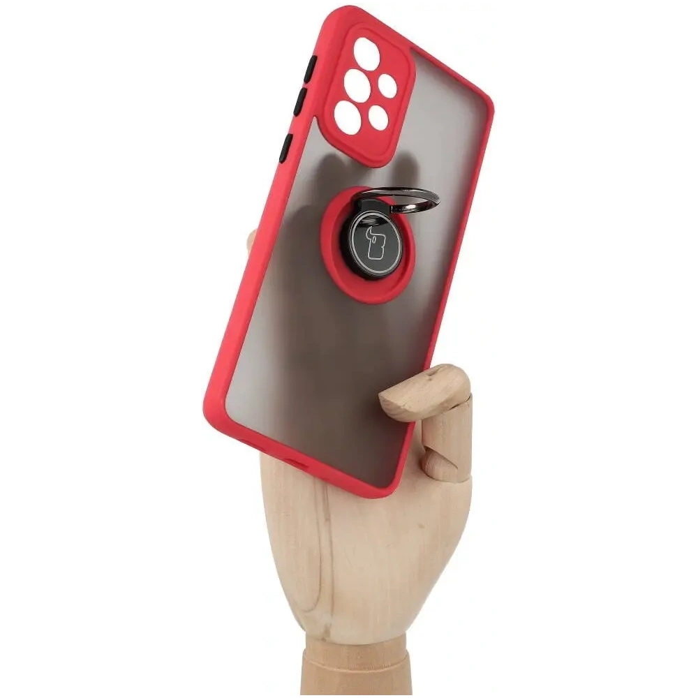 Etui z uchwytem na palec Bizon Case Hybrid Ring do Samsung Galaxy A33 5G przydymione z czerwoną ramką