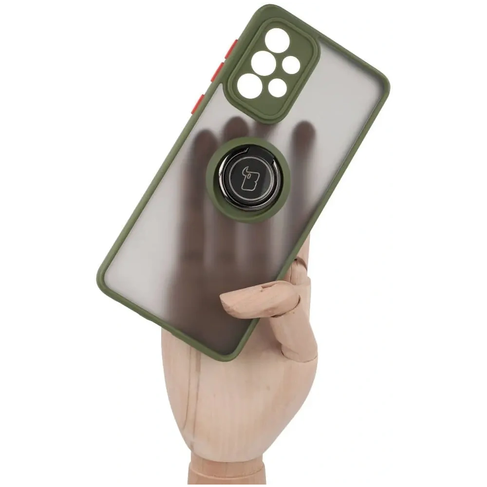 Etui z uchwytem na palec Bizon Case Hybrid Ring do Samsung Galaxy A33 5G przydymione z zieloną ramką