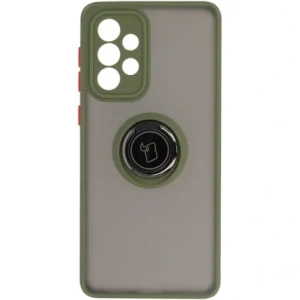 Etui z uchwytem na palec Bizon Case Hybrid Ring do Galaxy A33 5G, przydymione z zieloną ramką