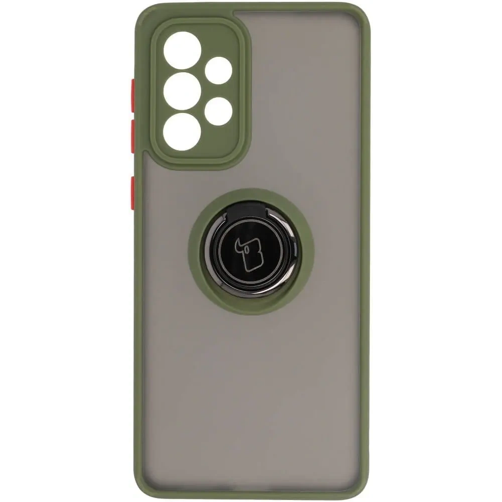 Etui z uchwytem na palec Bizon Case Hybrid Ring do Samsung Galaxy A33 5G przydymione z zieloną ramką