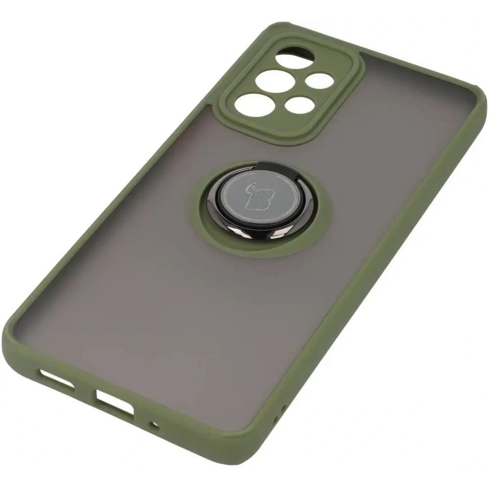 Etui z uchwytem na palec Bizon Case Hybrid Ring do Samsung Galaxy A33 5G przydymione z zieloną ramką