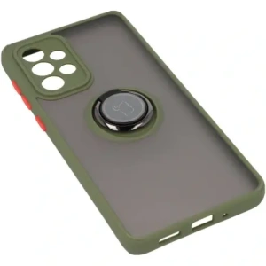 Etui z uchwytem na palec Bizon Case Hybrid Ring do Galaxy A33 5G, przydymione z zieloną ramką