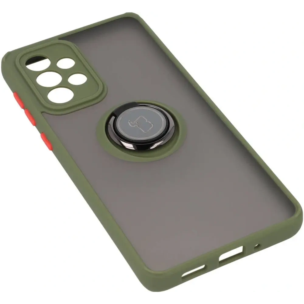 Etui z uchwytem na palec Bizon Case Hybrid Ring do Samsung Galaxy A33 5G przydymione z zieloną ramką