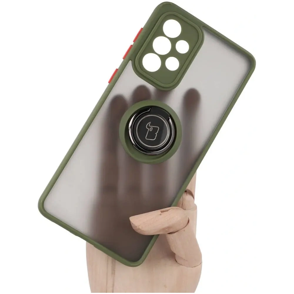 Etui z uchwytem na palec Bizon Case Hybrid Ring do Samsung Galaxy A33 5G przydymione z zieloną ramką