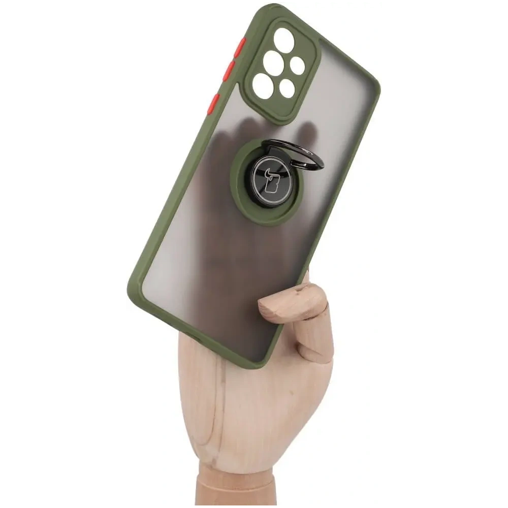 Etui z uchwytem na palec Bizon Case Hybrid Ring do Samsung Galaxy A33 5G przydymione z zieloną ramką