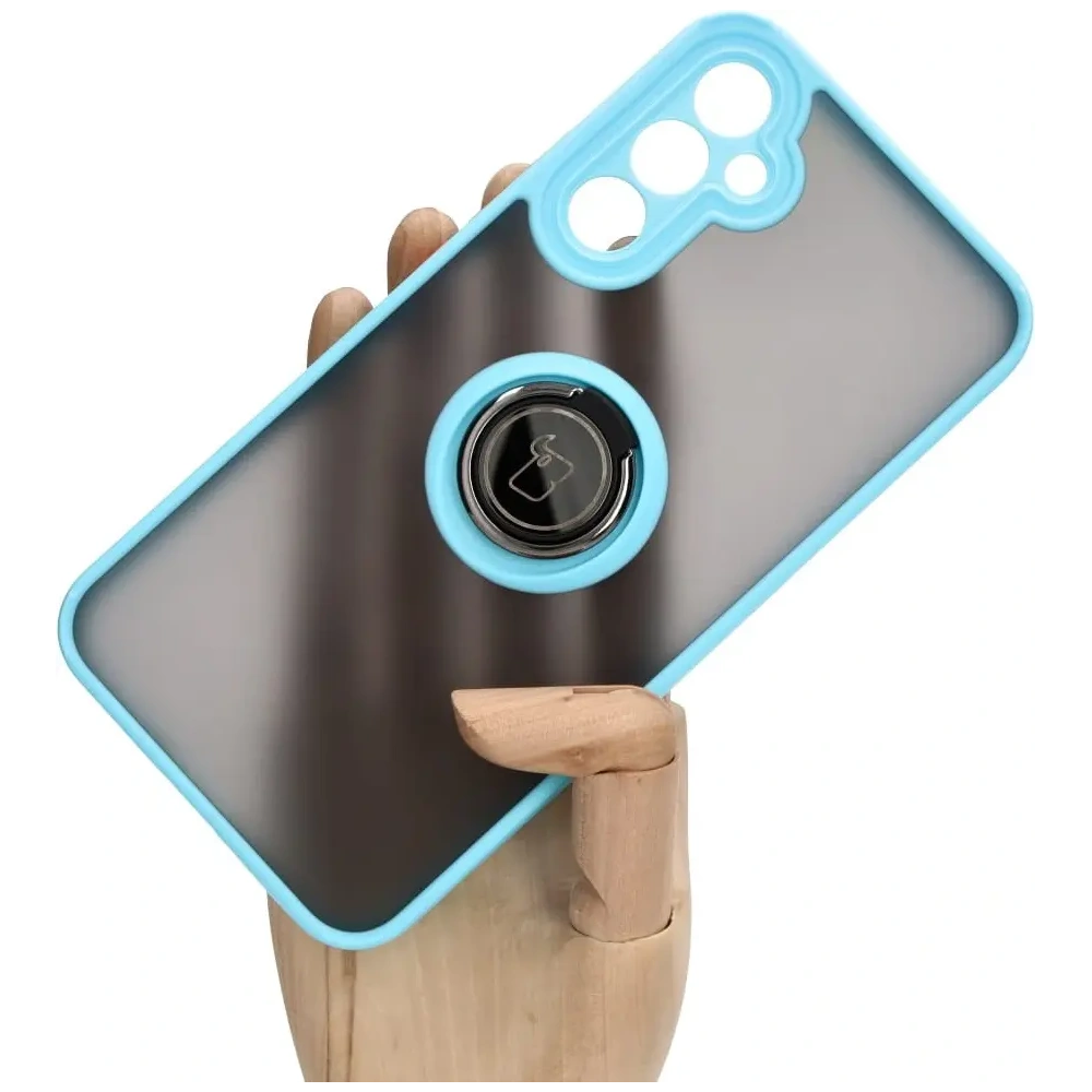 Etui z uchwytem na palec Bizon Case Hybrid Ring do Samsung Galaxy A34 5G przydymione z jasnoniebieską ramką