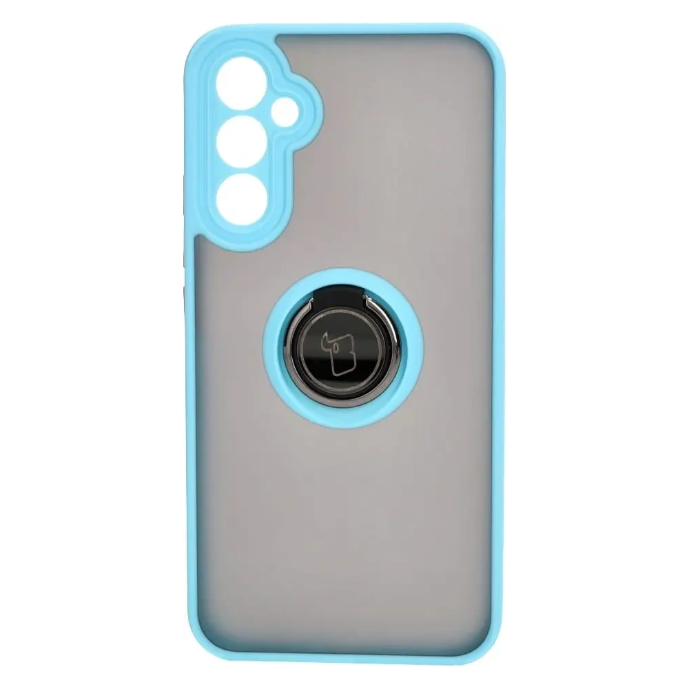 Etui z uchwytem na palec Bizon Case Hybrid Ring do Samsung Galaxy A34 5G przydymione z jasnoniebieską ramką