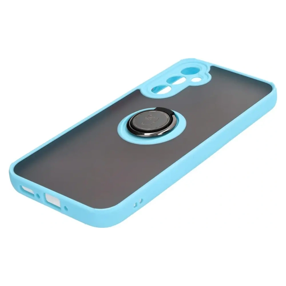 Etui z uchwytem na palec Bizon Case Hybrid Ring do Samsung Galaxy A34 5G przydymione z jasnoniebieską ramką