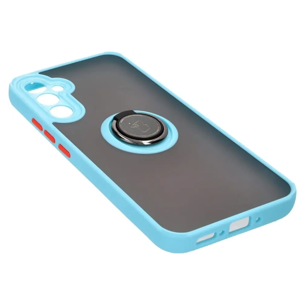 Etui z uchwytem na palec Bizon Case Hybrid Ring do Samsung Galaxy A34 5G przydymione z jasnoniebieską ramką