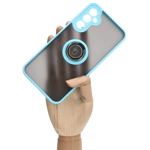 Kup Etui z uchwytem na palec Bizon Case Hybrid Ring do Galaxy A34 5G, przydymione z jasnoniebieską ramką - BIZ7437 - {ean13} - Sklep Home Screen