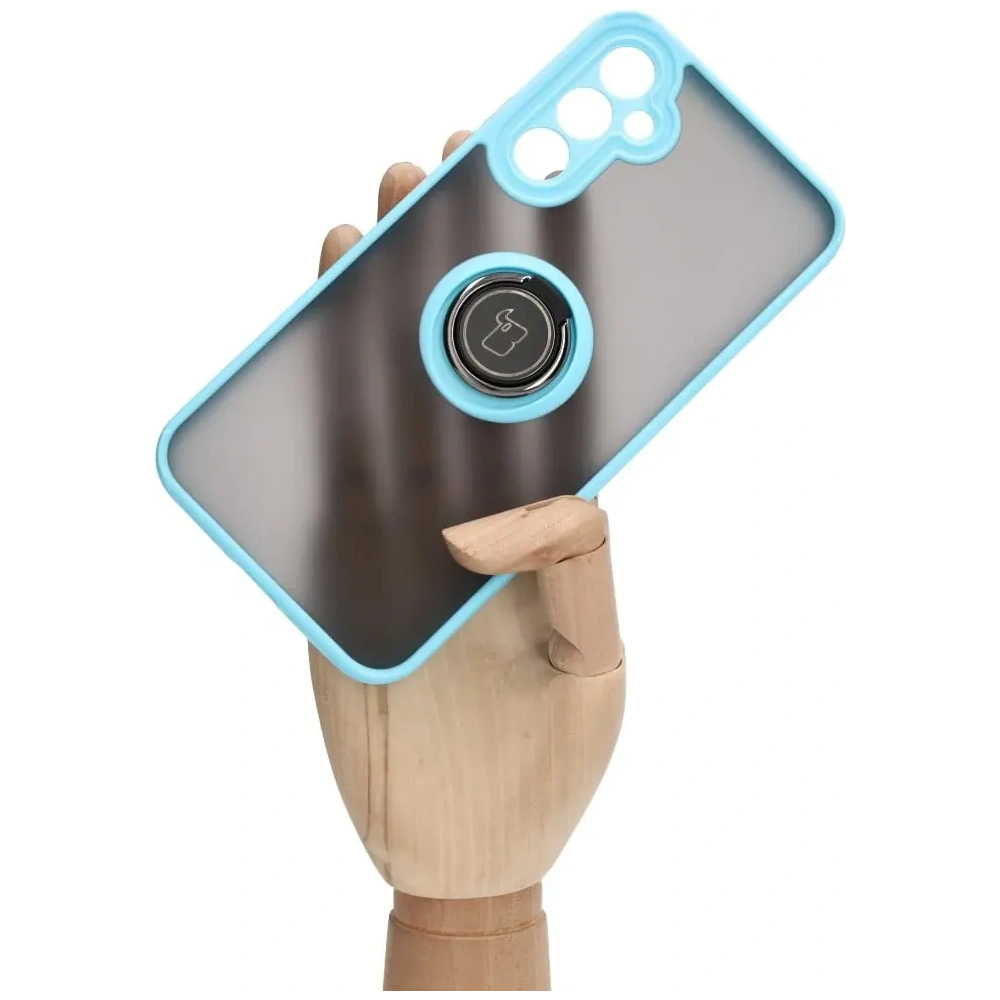 Etui z uchwytem na palec Bizon Case Hybrid Ring do Samsung Galaxy A34 5G przydymione z jasnoniebieską ramką
