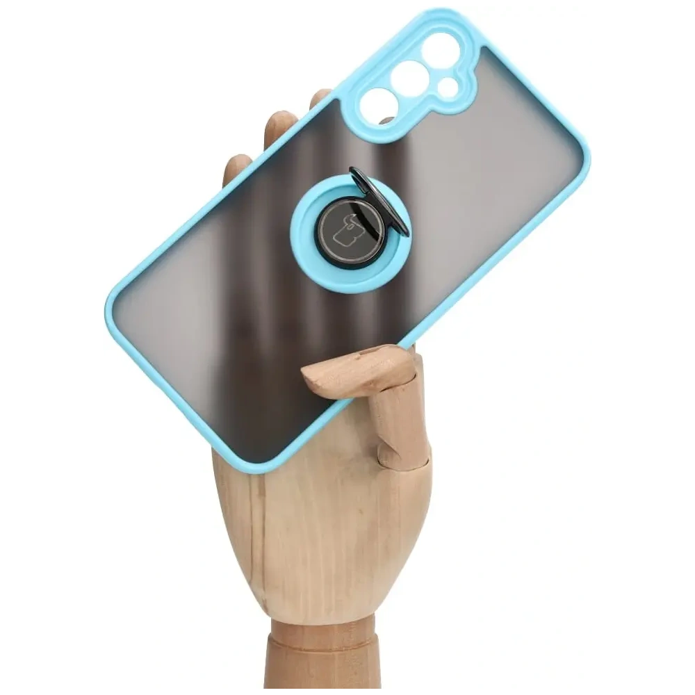 Etui z uchwytem na palec Bizon Case Hybrid Ring do Samsung Galaxy A34 5G przydymione z jasnoniebieską ramką