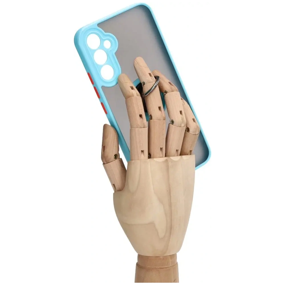 Etui z uchwytem na palec Bizon Case Hybrid Ring do Samsung Galaxy A34 5G przydymione z jasnoniebieską ramką