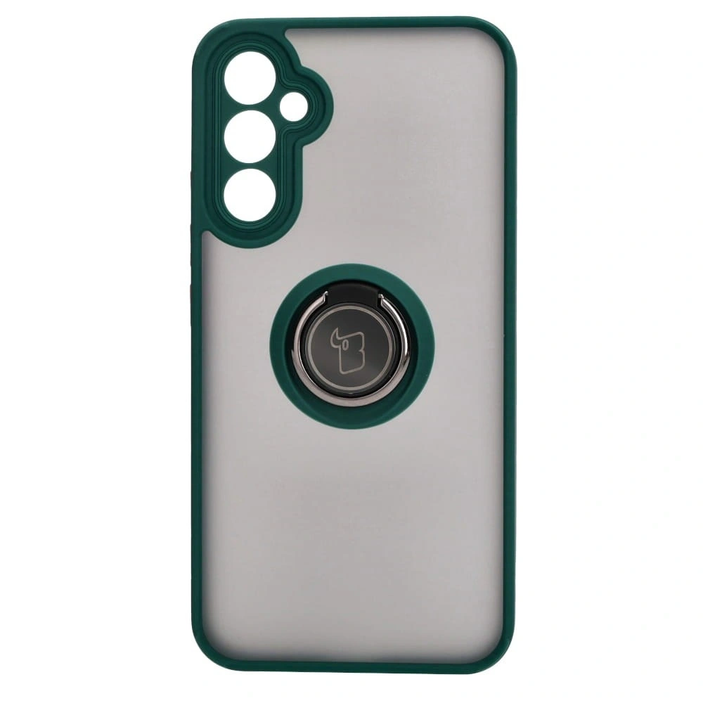 Etui z uchwytem na palec Bizon Case Hybrid Ring do Samsung Galaxy A34 5G przydymione z ciemnozieloną ramką