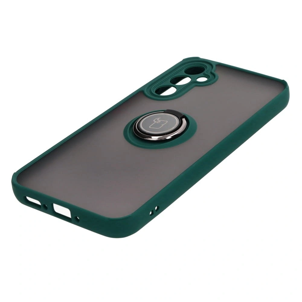 Etui z uchwytem na palec Bizon Case Hybrid Ring do Samsung Galaxy A34 5G przydymione z ciemnozieloną ramką
