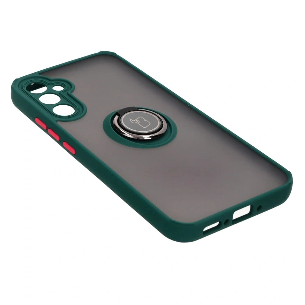 Etui z uchwytem na palec Bizon Case Hybrid Ring do Samsung Galaxy A34 5G przydymione z ciemnozieloną ramką