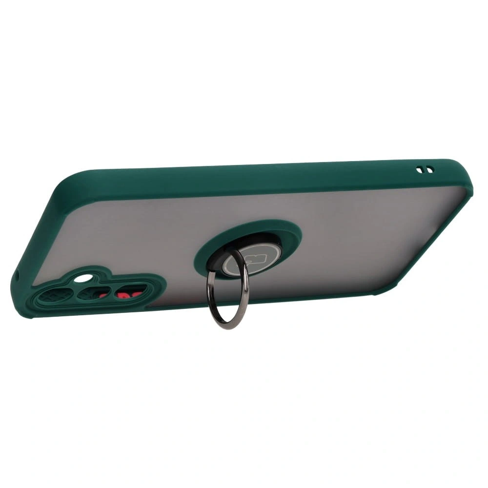 Etui z uchwytem na palec Bizon Case Hybrid Ring do Samsung Galaxy A34 5G przydymione z ciemnozieloną ramką