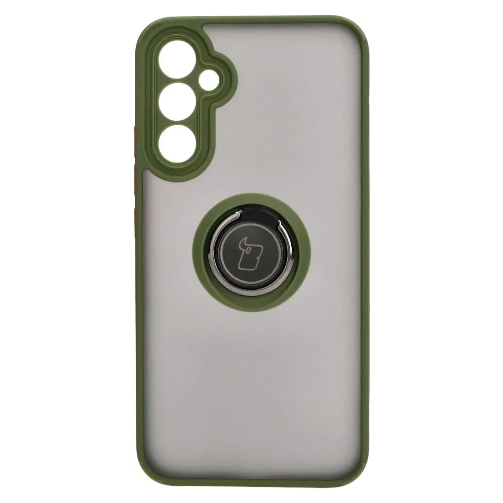 Etui z uchwytem na palec Bizon Case Hybrid Ring do Samsung Galaxy A34 5G przydymione z zieloną ramką