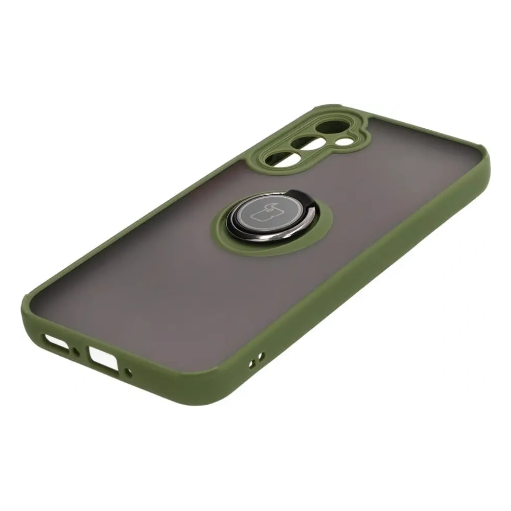 Etui z uchwytem na palec Bizon Case Hybrid Ring do Samsung Galaxy A34 5G przydymione z zieloną ramką