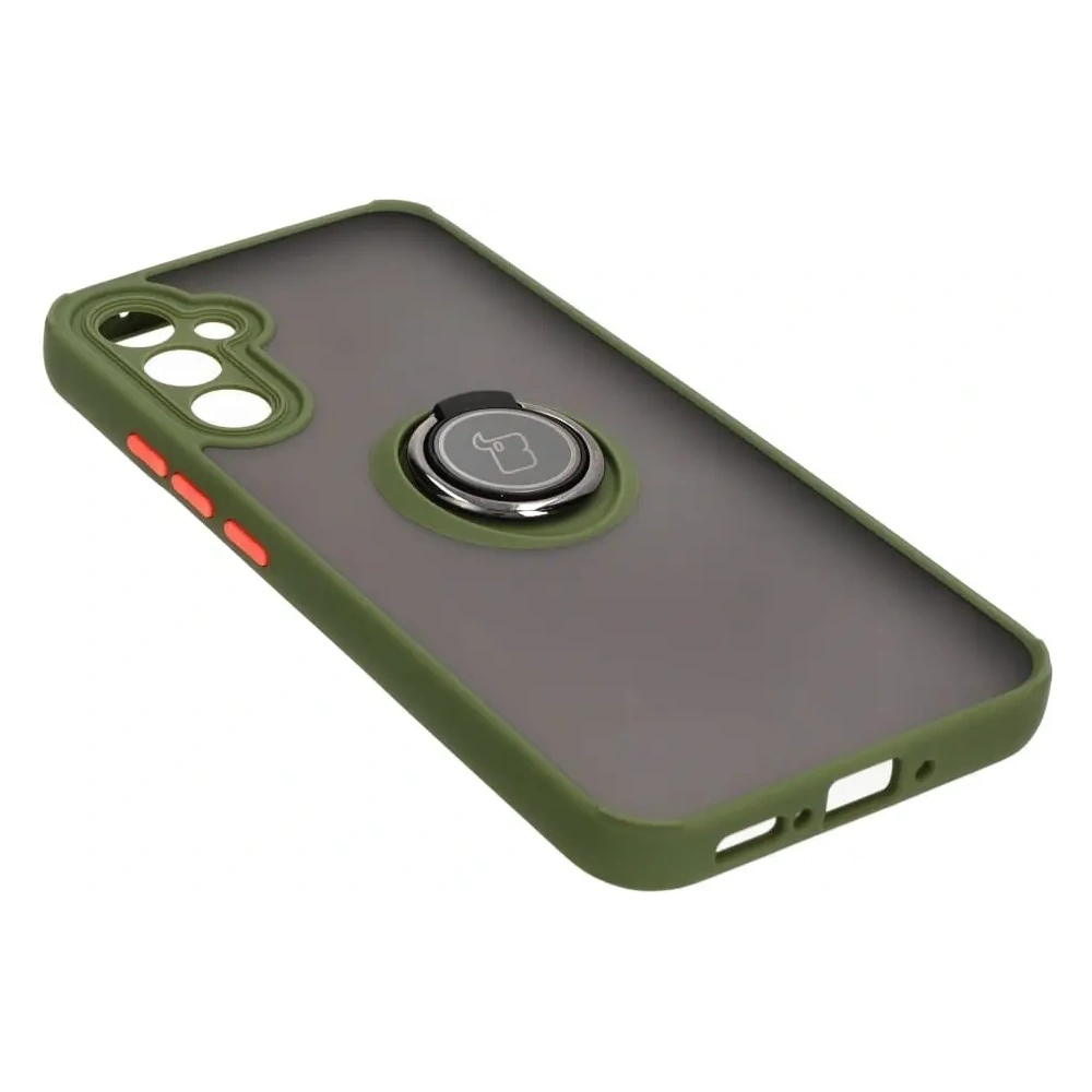 Etui z uchwytem na palec Bizon Case Hybrid Ring do Samsung Galaxy A34 5G przydymione z zieloną ramką