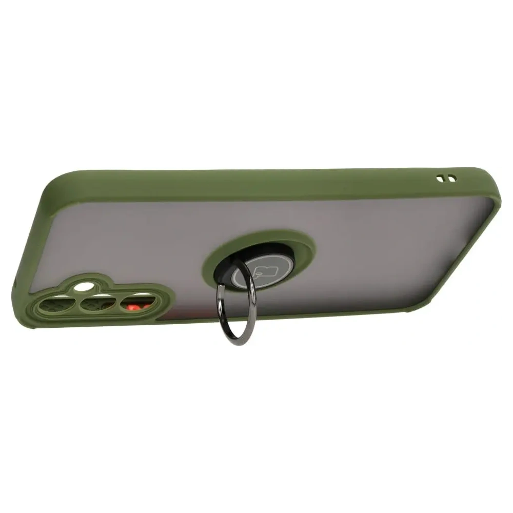 Etui z uchwytem na palec Bizon Case Hybrid Ring do Samsung Galaxy A34 5G przydymione z zieloną ramką