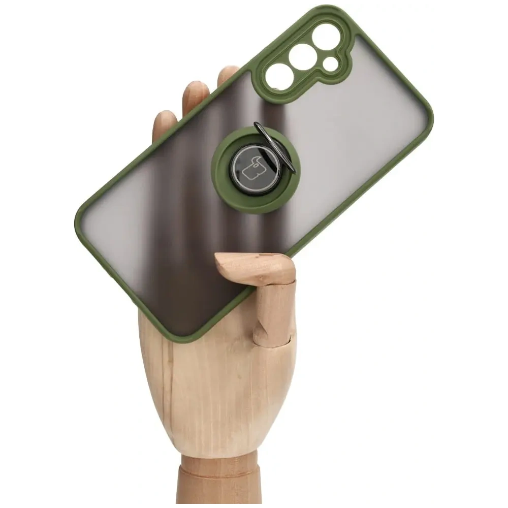 Etui z uchwytem na palec Bizon Case Hybrid Ring do Samsung Galaxy A34 5G przydymione z zieloną ramką