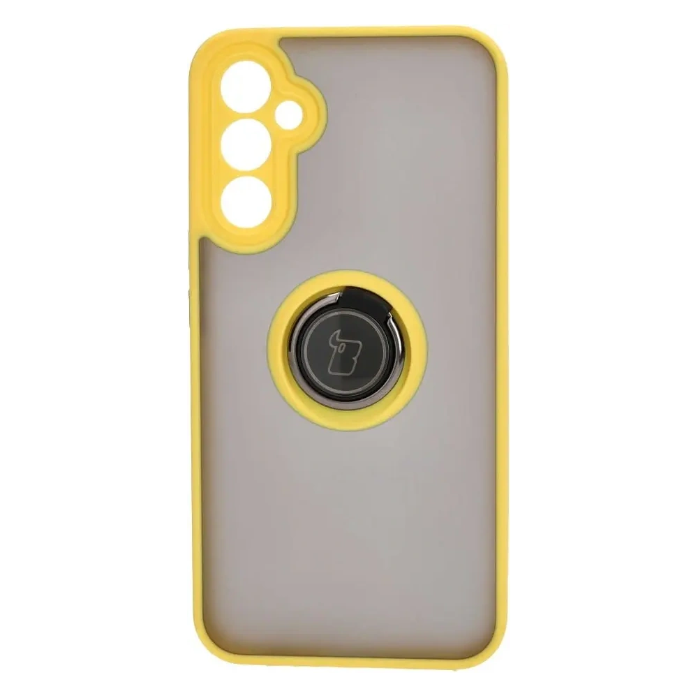 Etui z uchwytem na palec Bizon Case Hybrid Ring do Samsung Galaxy A34 5G przydymione z żółtą ramką