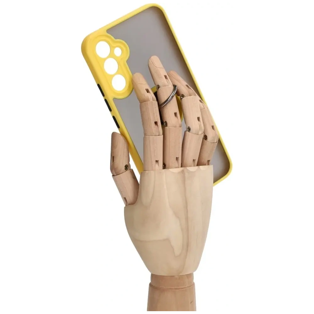 Etui z uchwytem na palec Bizon Case Hybrid Ring do Samsung Galaxy A34 5G przydymione z żółtą ramką